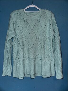 Light Blue Knit Diamond Sweater - Women